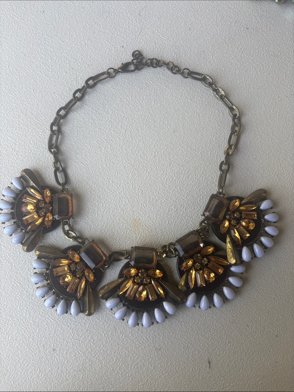 Gold-Tone Necklace with White and Amber Crystal Accents